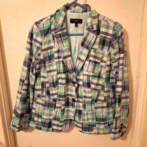 Talbots Ladies Plaid Cotton Patchwork Blazer Jacket. Preppy Classic Old Money